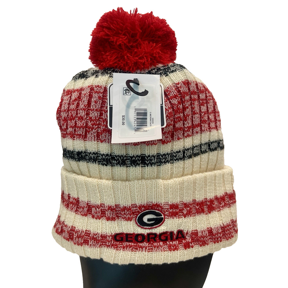 Georgia Bulldogs Beanie Pom Hat Men's Fan Favorite Embroidered Red White🔥NEW🔥